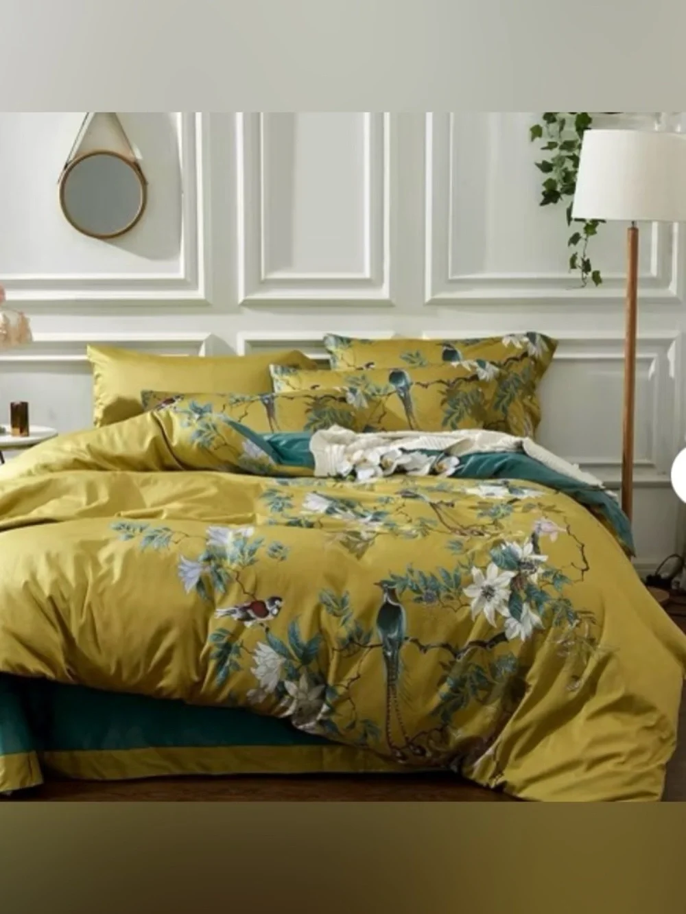*used* Chinoiserie Birds Flowers Duvet Cover King & 2 Pillowcases Cotton Sateen
